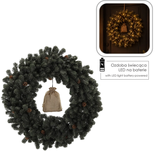 Couronne de Noël 50 cm avec effet givré et éclairage LED