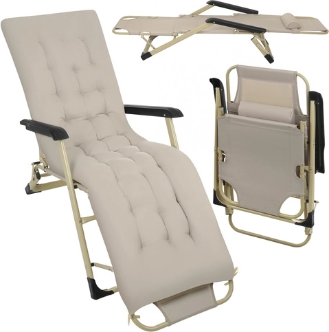 Chaise longue de jardin pliable TRIZAND avec coussin, beige