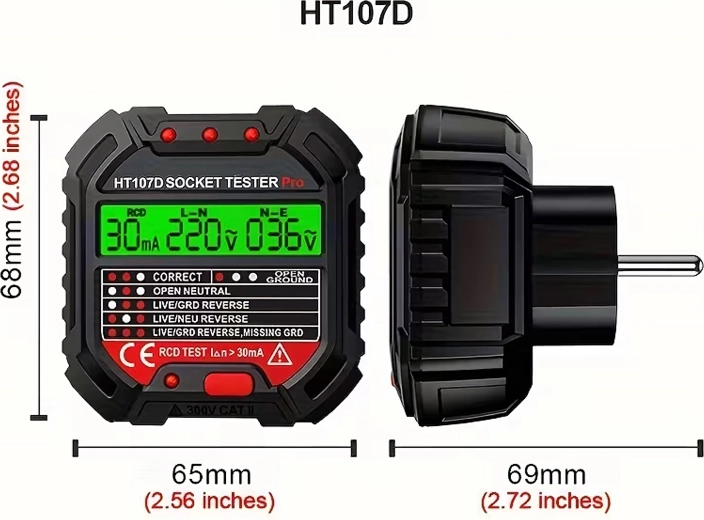 Testeur de tension de prise avec LCD et test RCD HABOTEST HT107D