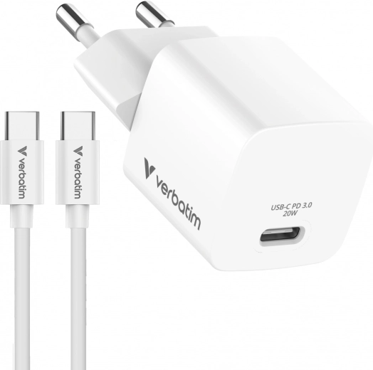 Mini chargeur GaN Verbatim 20 W avec câble USB-C 1 m