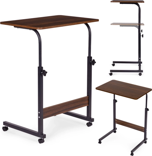 Table d’appoint mobile pour ordinateur portable pour canapé et fauteuil, décor noyer foncé ModernHome