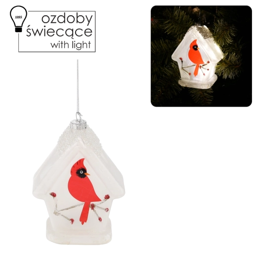 Décoration de Noël en verre avec LED – oiseau à la mangeoire