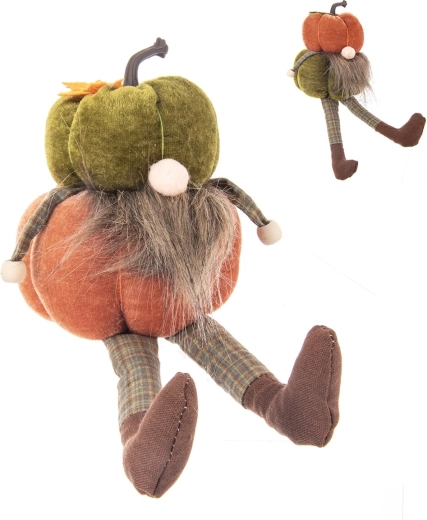 Décoration gnome avec citrouille en polyrésine, assis 11 × 11 × 13 cm (2 variantes)