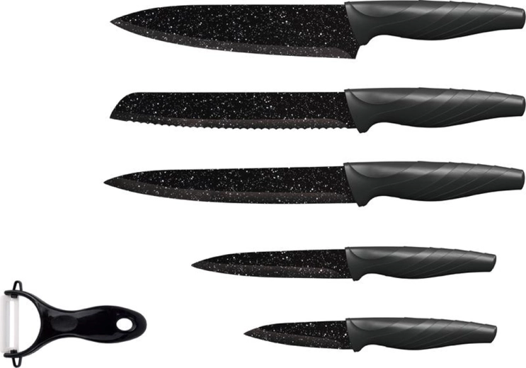 Set de couteaux de cuisine TORO 5 pcs avec revêtement marbré antiadhésif + éplucheur en céramique