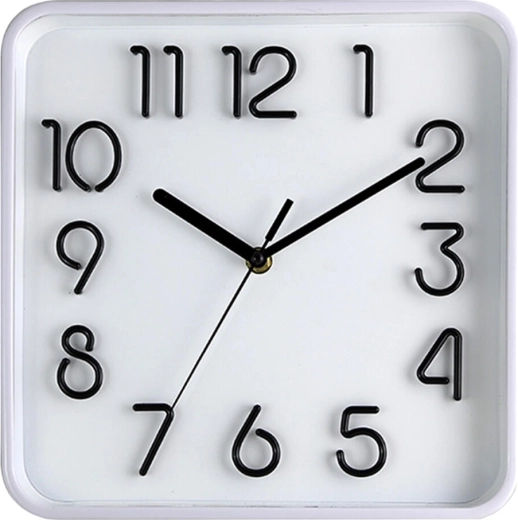 Horloge murale 25,3 × 25,3 cm avec cadran 3D – cadre blanc