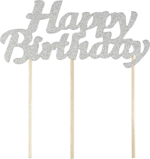 Décoration de gâteau Happy Birthday argentée