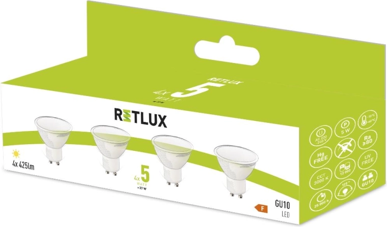 Ampoule LED Retlux GU10 5 W blanc chaud - 4 pièces
