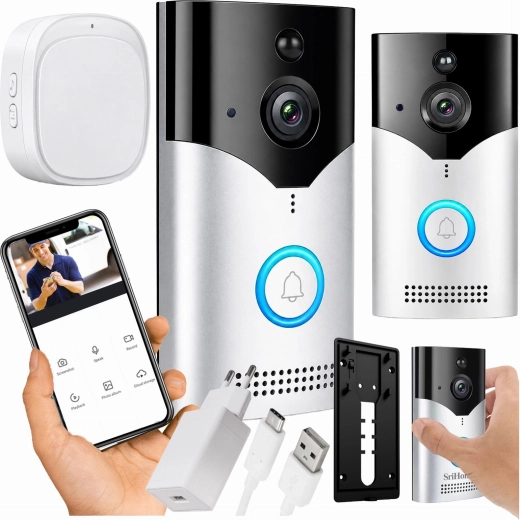 Sonnette visiophone intelligente sans fil avec caméra et Wi‑Fi (PIR) - 1 pièce