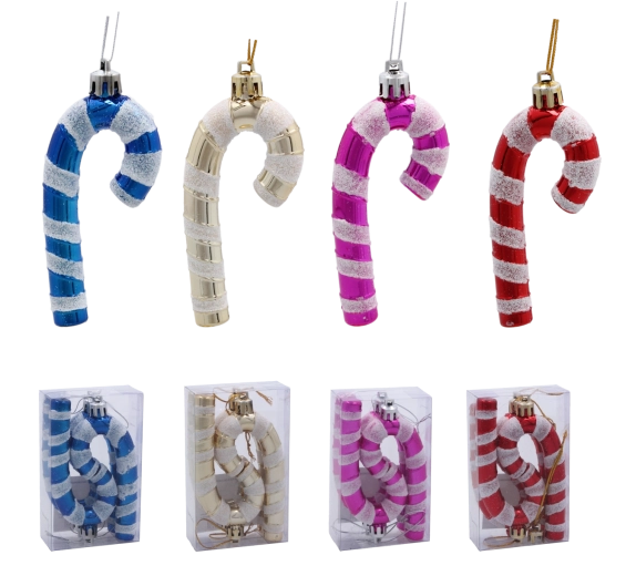 Set de 4 décorations de Noël canne à sucre 9 cm