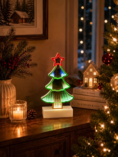 Décoration de Noël 3D – sapin avec effet miroir infini Infinity LED - 1 pièce