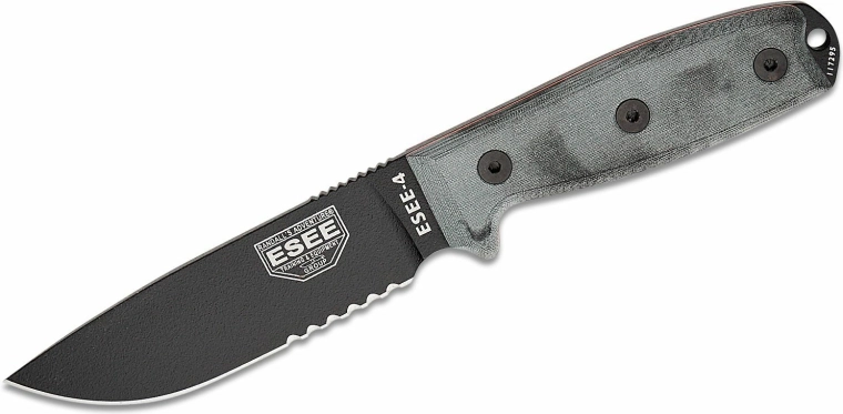 ESEE couteau 4S à dentelure partielle, 11,4 cm, noir/gris, Micarta, étui MOLLE