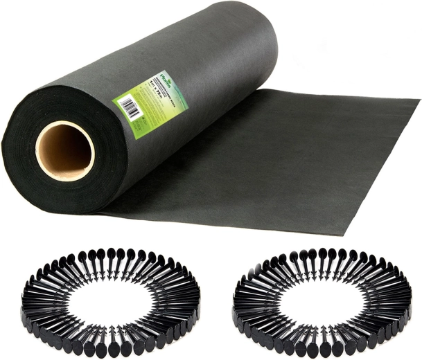 Toile de paillage non tissée 1 × 75 m avec 50 piquets – noir