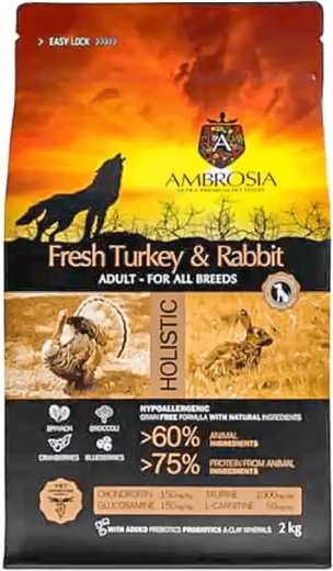 Ambrosia croquettes pour chiens à la dinde et au lapin 2 kg