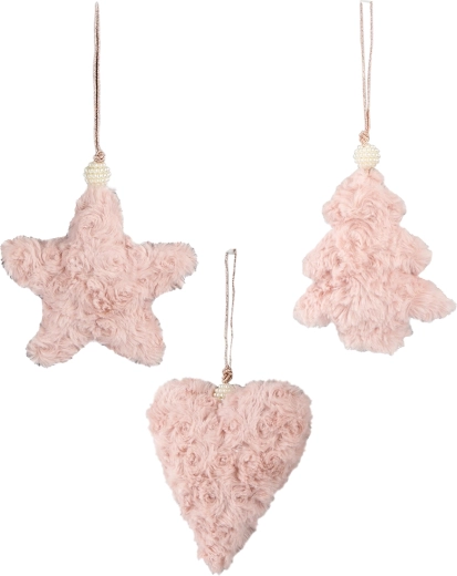 Suspensions décoratives – ornements rose en peluche, mix de 3 formes