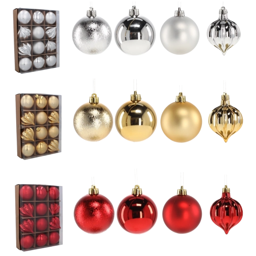Set de décorations de Noël 6 cm – rouge, or et argent, 12 pcs, incassables