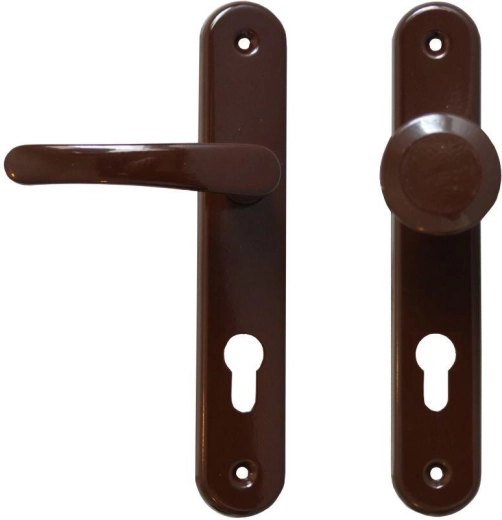 Quincaillerie de porte MICHAELA avec béquille et boule fixe, entraxe cylindre 72, marron