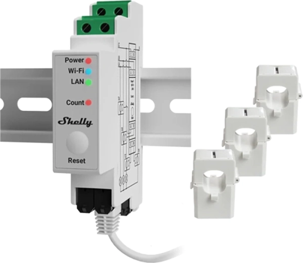 Shelly Pro 3EM Matter compteur électrique triphasé 120 A pour rail DIN