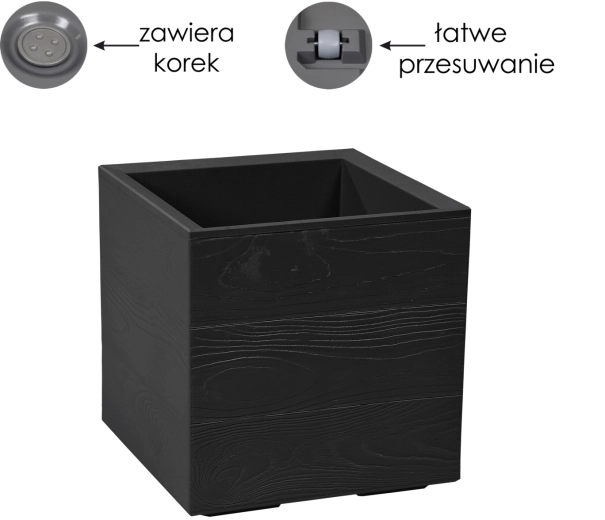 Pot de fleurs Lamela KARO aspect béton 30 × 30 × 30 cm, noir