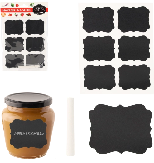 Ensemble d’étiquettes ardoise autocollantes pour bocaux 6,5 × 5,5 cm, 18 pcs avec craie
