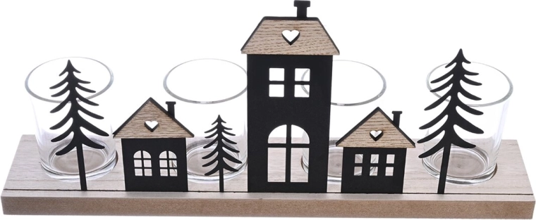 Bougeoir de l’Avent maisons en bois et métal 37 × 7 × 16 cm