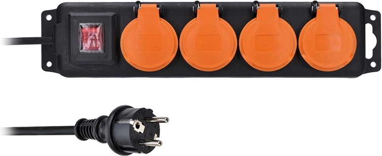 Solight rallonge électrique extérieure IP44 avec 4 prises et interrupteur, 5 m