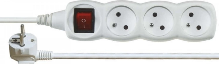 Emos rallonge avec interrupteur, 3 prises, 5 m, blanc