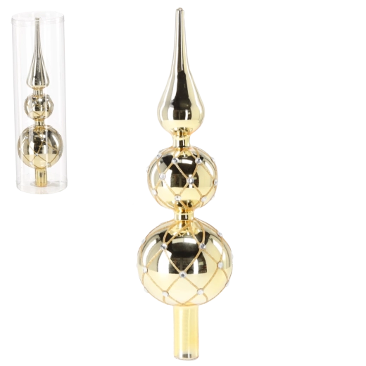 Sommet d’arbre de Noël en verre doré 30 cm