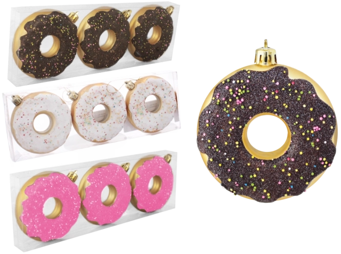 Set de 3 décorations de Noël en forme de donut 8 cm