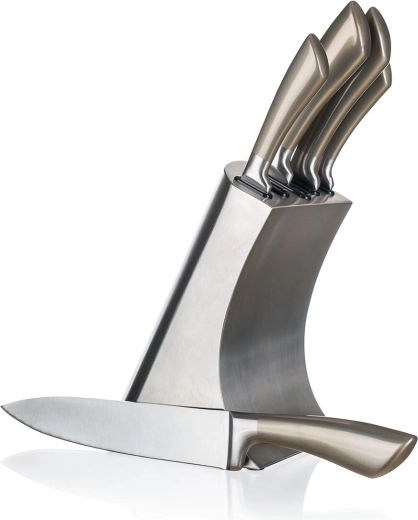 Set de couteaux de cuisine METALLIC Platinum en acier inoxydable, 5 pièces avec support