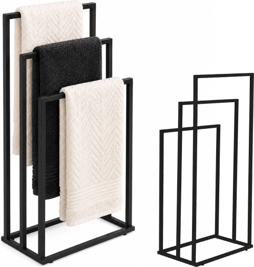 ModernHome porte-serviettes en métal autoportant avec 3 bras, noir