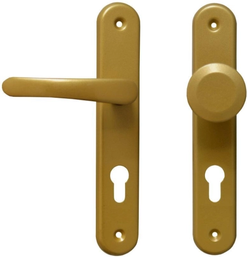 Ferrure de porte MICHAELA poignée + boule fixe, dorée, pour cylindre 72 mm