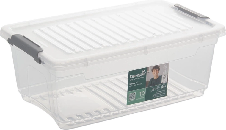 Boîte de rangement en plastique avec couvercle et clips 3,7 l