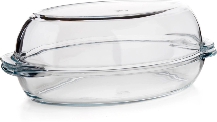Plat à rôtir ovale en verre avec couvercle 4,6 l (2,8 + 1,8 l), 34 × 19,6 cm