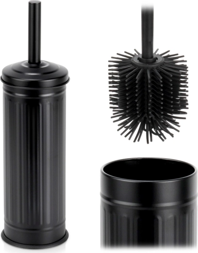Brosse WC en silicone avec support métallique, noir 37 cm