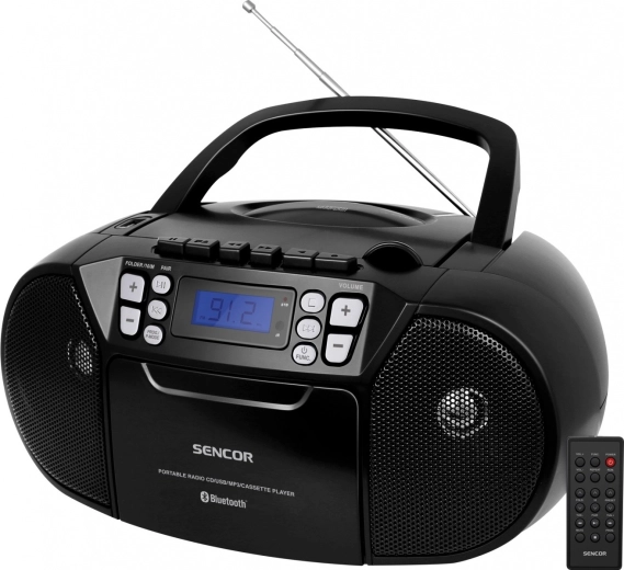 Radiomagnétophone avec CD Sencor noir avec MP3, USB, AUX et Bluetooth