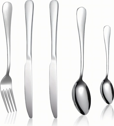 Set de couverts en acier inoxydable argenté 5 pièces pour camping et barbecue