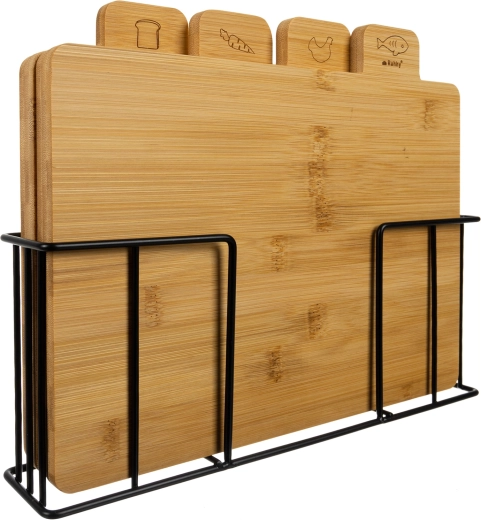 RUHHY ensemble de planches à découper et de service en bambou avec support (4 pièces)