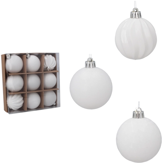 Set de boules de Noël blanches 6 cm – 9 pcs