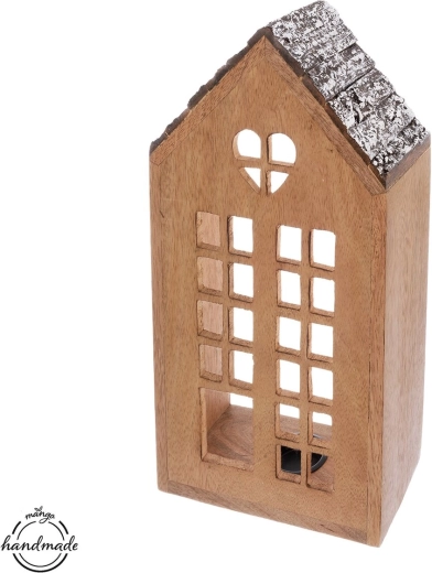Bougeoir MANGO en forme de maison en bois et métal, 38,5 cm
