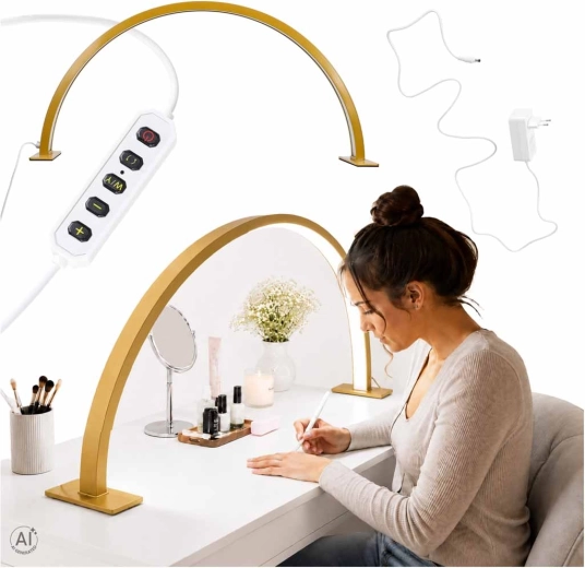 Lampe cosmétique de table LED dorée sans ombre en arc pour manucure