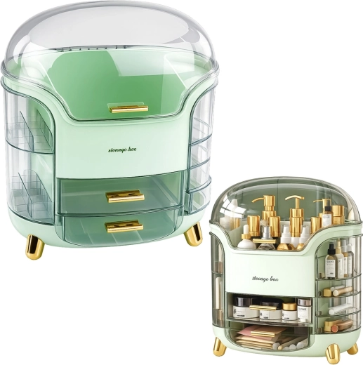 Grand organisateur de cosmétiques avec tiroirs et couvercle transparent vert - 1 pièce