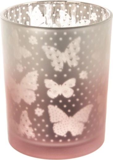 Photophore en verre blanc/rose 10 × 10 × 12 cm