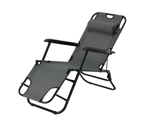 Chaise longue de jardin pliante avec appui-tête, grise