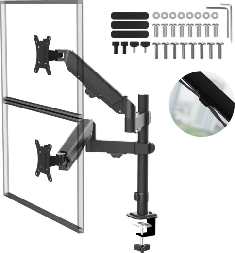Support double pour moniteurs 17–32" avec bras inclinables et vérin à gaz