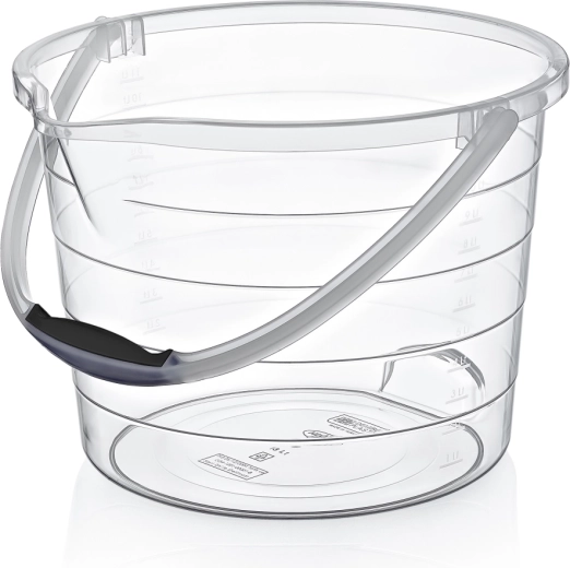 Seau en plastique transparent 10 L avec graduations et bec verseur