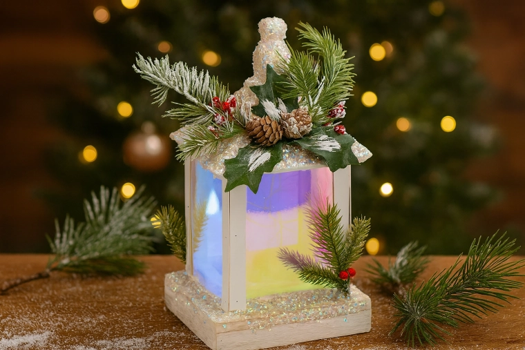 Lanterne LED blanche de Noël 15 × 15 × 32 cm