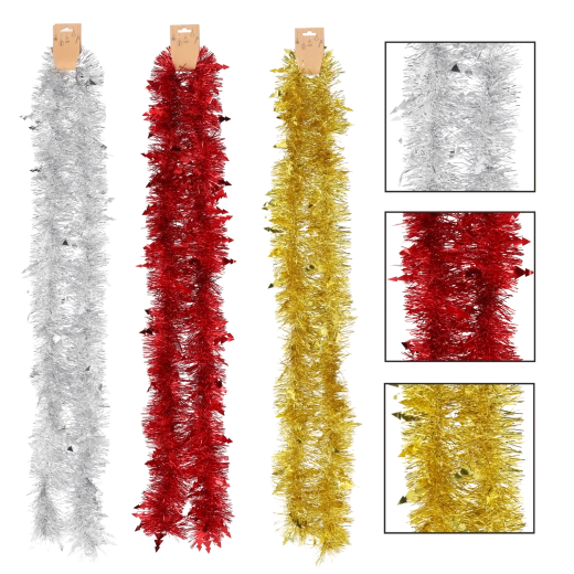 Guirlande décorative de Noël 2 m – rouge, or ou argent