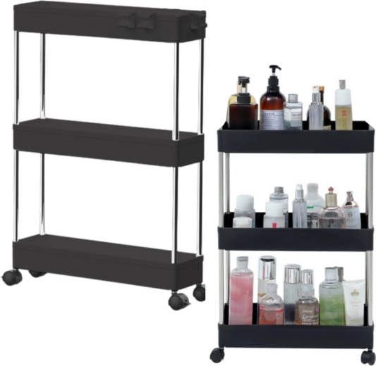 Bibliothèque mobile à 3 étagères sur roulettes – noir