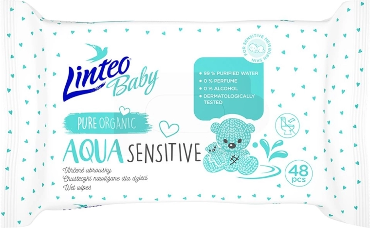 Lingettes humides pour bébé Linteo baby aqua sensitive 48 pcs