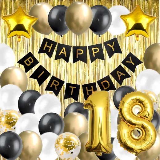 Set de ballons pour 18e anniversaire noir et or XXL